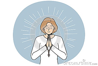 Religious woman with rosary praying Vector Illustration