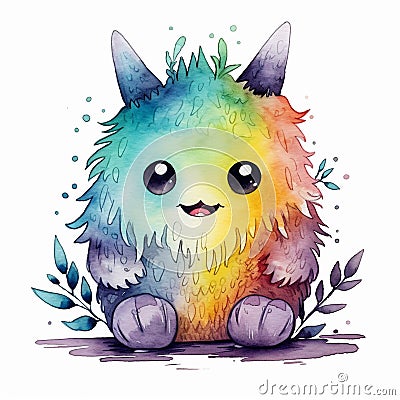 Hopeful Watercolor Monster Gives You Strength Stock Photo