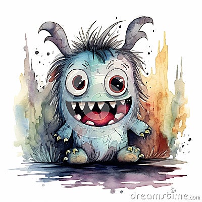 Hopeful Watercolor Monster Gives You Strength Stock Photo