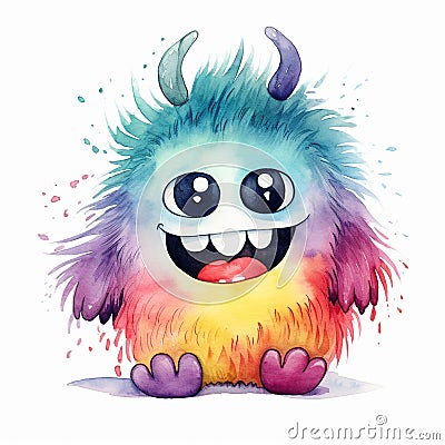 Hopeful Watercolor Monster Never Gives Up on a Better Future Vector Illustration