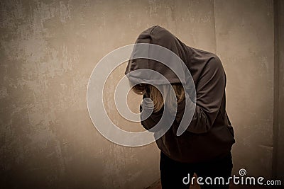 Hopeless drug addict going through addiction crisis, portrait of young person with substance dependence Stock Photo