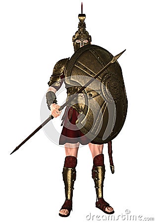 Hoplite Soldier in Golden Armor Stock Photo