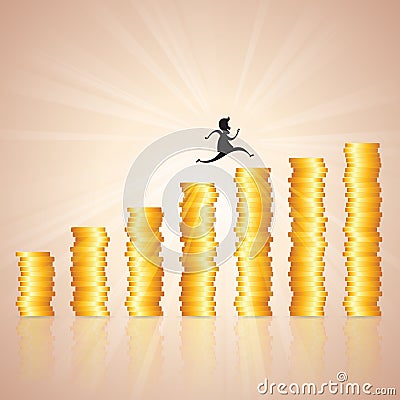 Hopping on Gold Coin Ladder Vector Illustration