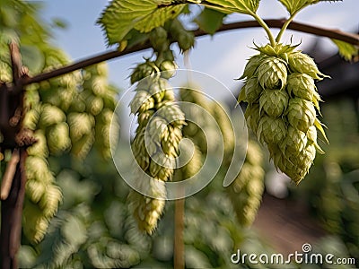 Hops (Humulus lupulus) in the garden Stock Photo
