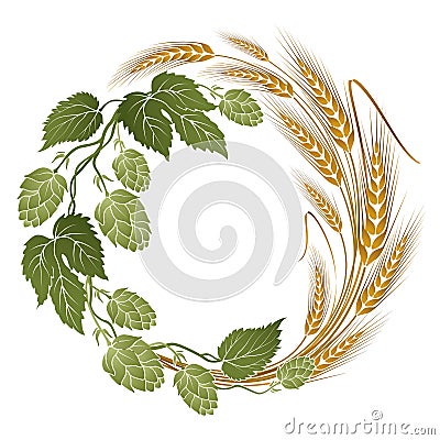 Hops and wheat composition for beer label Vector Illustration