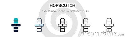 Hopscotch icon in filled, thin line, outline and stroke style. Vector illustration of two colored and black hopscotch vector icons Vector Illustration