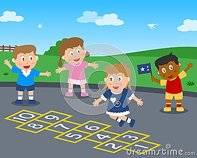 Hopscotch in the Park Vector Illustration