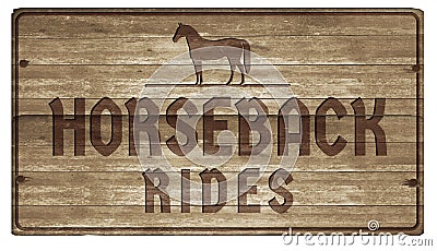 Horesback Rides Sign Wood Carved Stock Photo