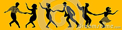 Horisontal banner with dancing couples silhouettes Vector Illustration