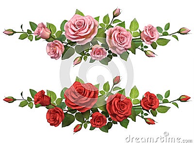 Horisontal border with roses branches. Stock Photo