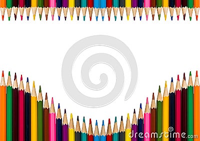 Horisontal frame with colorful pencils on white background Stock Photo