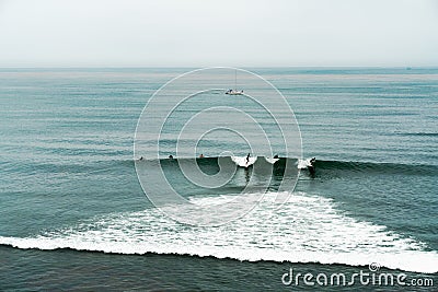 Horizon over the sea. Beautiful seascape with surfing silhouette. Stock Photo