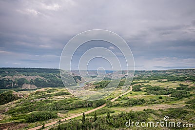 Horizon view of the dry Island Buffalo Jump Provincial Park in Purbeck, Canada Stock Photo