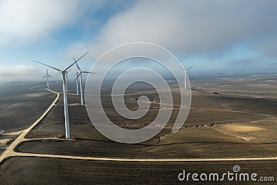 horizontal aerial view of a wind farm in Andalusia Stock Photo