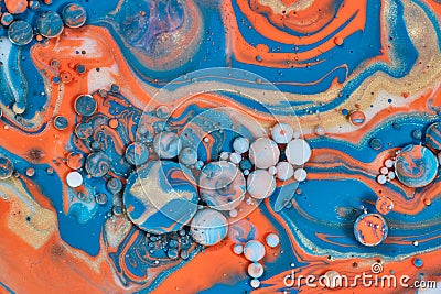 Horizontal background asset of abstract swirls of orange blue white and gold egg spheres Stock Photo