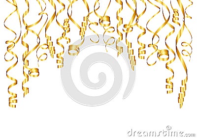 Horizontal Background Golden Streamers Bended Different Lengths Vector Illustration