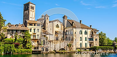 Horizontal background of italy village web banner of Piedmont region Orta Lake Novara province Stock Photo