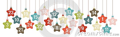 Banner Advent Calendar Graphic Hanging Stars Retro Color Vector Illustration