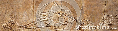 Horizontal banner with Assyrian wall relief Stock Photo