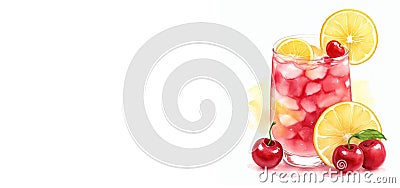 berry drink, fruit cocktail with ice, cherry lemonade with orange, place for text Stock Photo