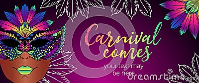 Horizontal banner for a carnival with a female mulatto mask Vector Illustration