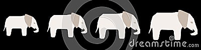 Horizontal banner with hand drawn silhouette elephants. Flat vector illustration. Black and grey Cartoon Illustration