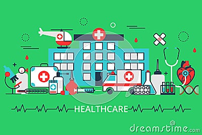 Horizontal banner in modern flat line stile. Health care concept Vector Illustration