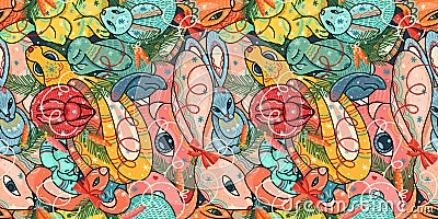 Horizontal banner. New Year in the abstract style of rabbits. Abstract decorative pattern, colorful hares. Vector design Vector Illustration