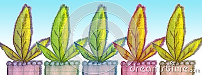 Horizontal banner of three-leaf plants Cartoon Illustration