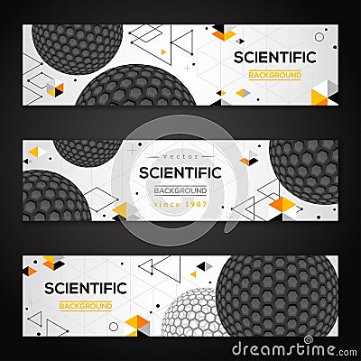 Horizontal Banners with Abstract Carbon Particles Vector Illustration