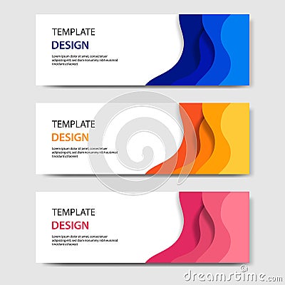 Horizontal banners with 3D abstract paper cut style. Vector design layout for web, banner, header, headline, blog, web profile Vector Illustration