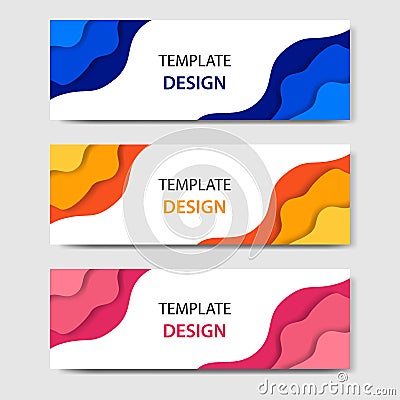 Horizontal banners with 3D abstract paper cut style. Vector design layout for web, banner, header, print flyers. Carving art in bl Vector Illustration