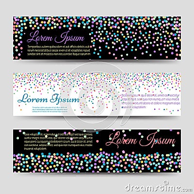 Horizontal banners with falling colorful confetti Vector Illustration