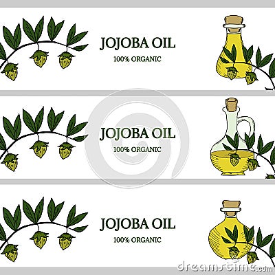 3 horizontal banners, jojoba oil in color Vector Illustration