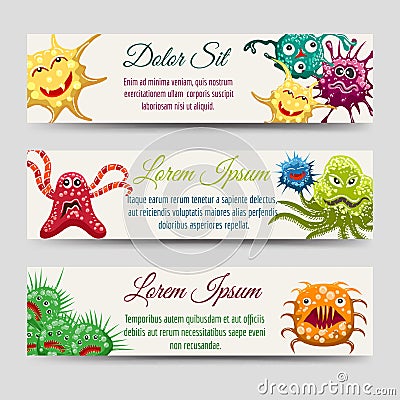 Horizontal banners with monsters or microbes Vector Illustration