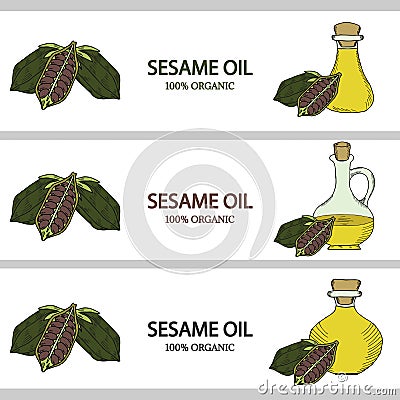 3 horizontal banners, sesame oil in color 1 Vector Illustration