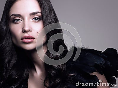Horizontal beauty portrait of a beautiful young woman in black Stock Photo