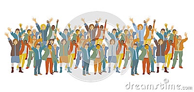 Horizontal big group happy people. Vector Illustration