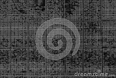Horizontal black and white pixel maze illustration background Cartoon Illustration