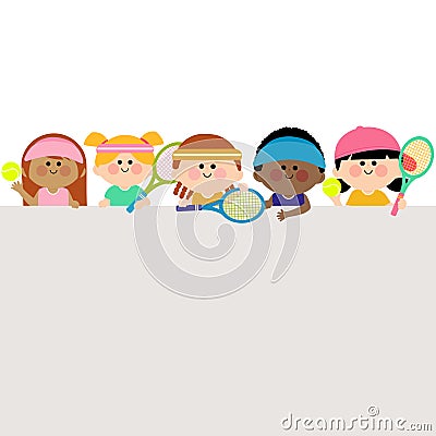 Blank banner background with children tennis players. Vector illustration Vector Illustration