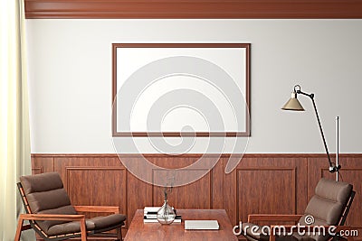 Horizontal blank poster mockup on white wall in classic style interior of modern living room Cartoon Illustration