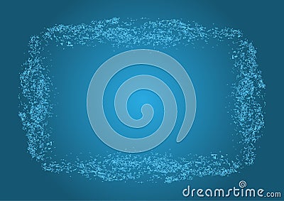 Horizontal blue background with a damaged frame. Dust brush. Vector Illustration