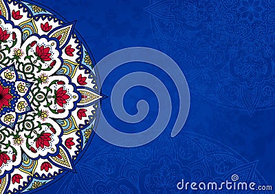 Horizontal blue background with mandala Vector Illustration