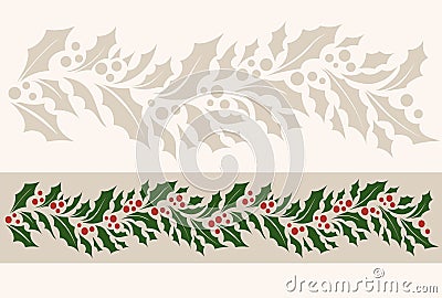 Horizontal border seamless pattern with Christmas holly Vector Illustration