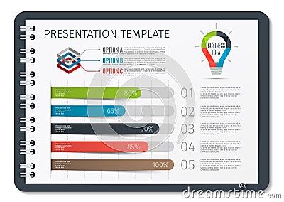 Horizontal Brochure or book or notepad with springs business infographic template. Template for presentation background Vector Illustration