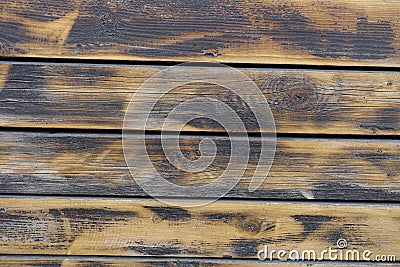 Horizontal burnt and brushed aged planks Stock Photo