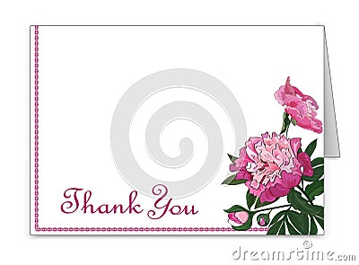 Horizontal card with peony flowers. Invitation, congratulations, attention signs. Vector Stock Photo