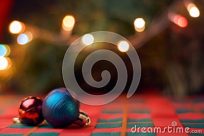 Horizontal Christmas background with Christmas balls on table wi Stock Photo