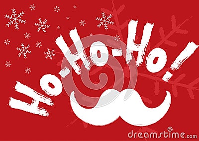 Horizontal Christmas banner with snowflakes, Santa Claus mustache and handwritten text Ho-ho-ho! Vector Illustration