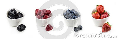 Horizontal collection of berries in bowls Stock Photo